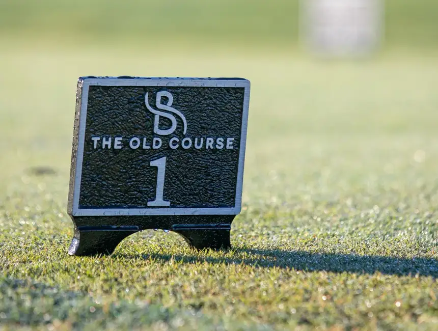 The first tee marker on The Old Course