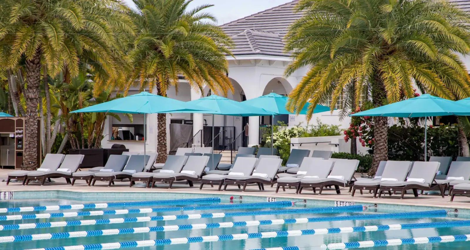 The lap pool and cabanas