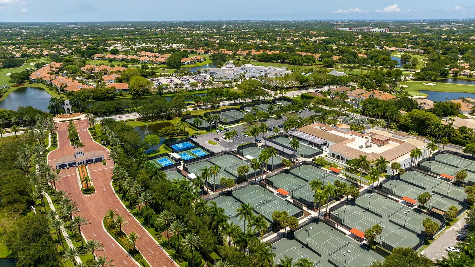 An aerial view of the tennis center and clubhouse